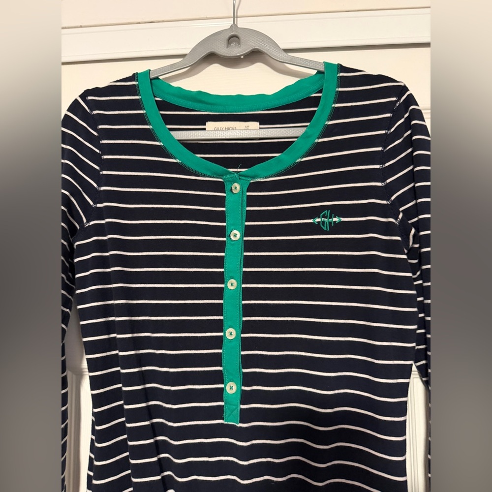 Gilly Hicks Sidney Pajama Striped One Piece Blue White Green Buttery‎ Soft Y2K - Picture 3 of 5